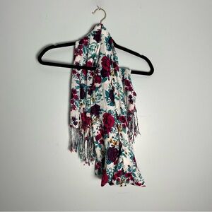 Pashmire Women’s Floral Print Scarf White Red Lightweight Wrap Shawl 79” x 29”